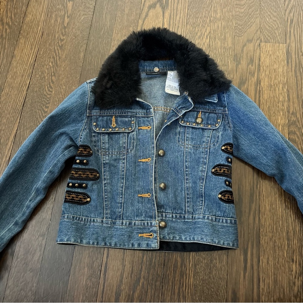 Vintage Mary Kate and Ashley GirlsDenim Jacket Size M 7/8 Fur Collar